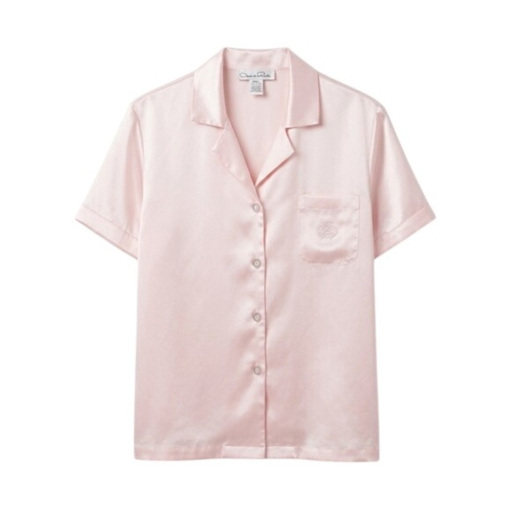 Pink Oscar de la Renta Short Sleeve Satin Pajama Top Size Small